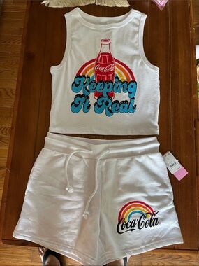 Coca-Cola White Tank Top and Shorts with Rainbow Logo